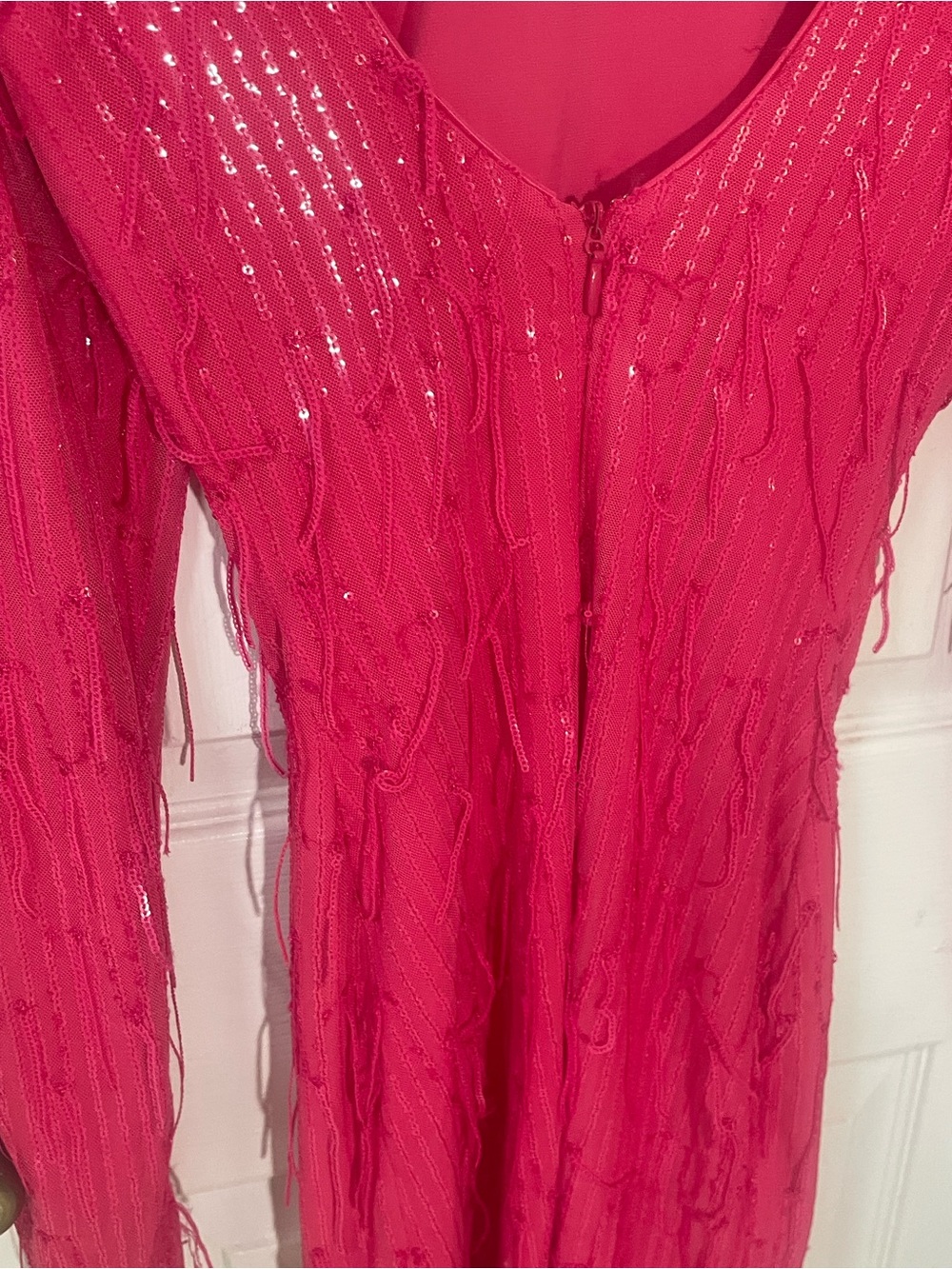 Dress the Population Small Dress Lola Mini Long Sleeve Pink Sequin Fringe Party - Picture 6 of 14